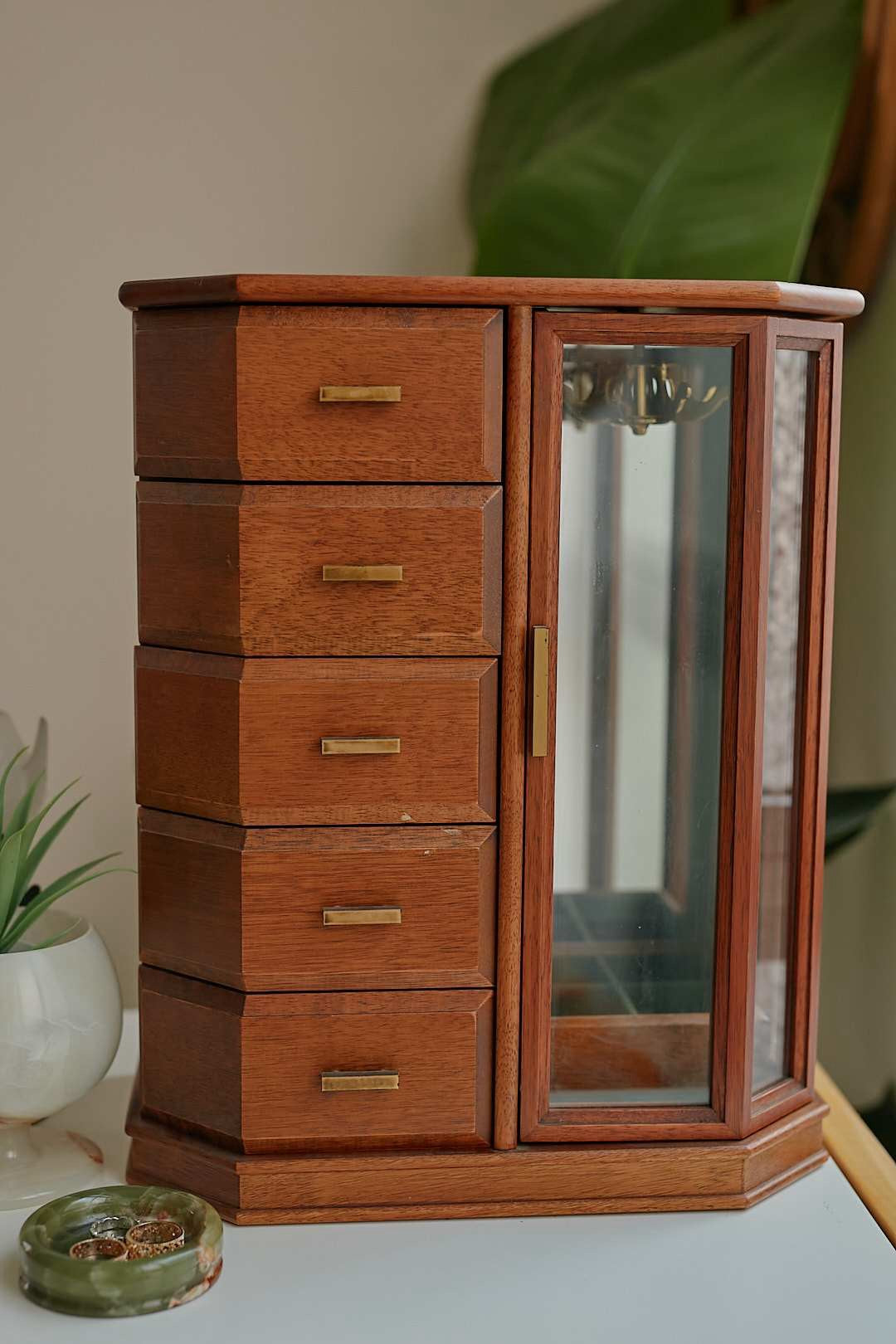 Glass door jewelry cabinet