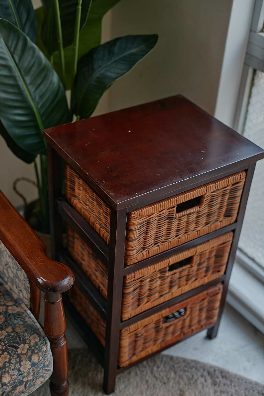 Brown Rattan Side Cabinet