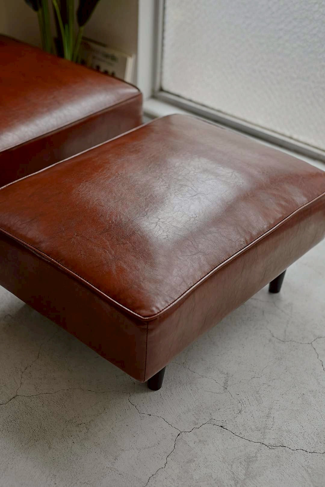 Vintage Brown Lounge Sofa & Ottoman