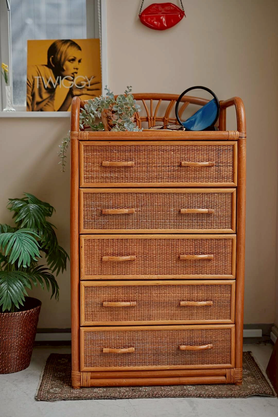 Rattan 5drawer chest