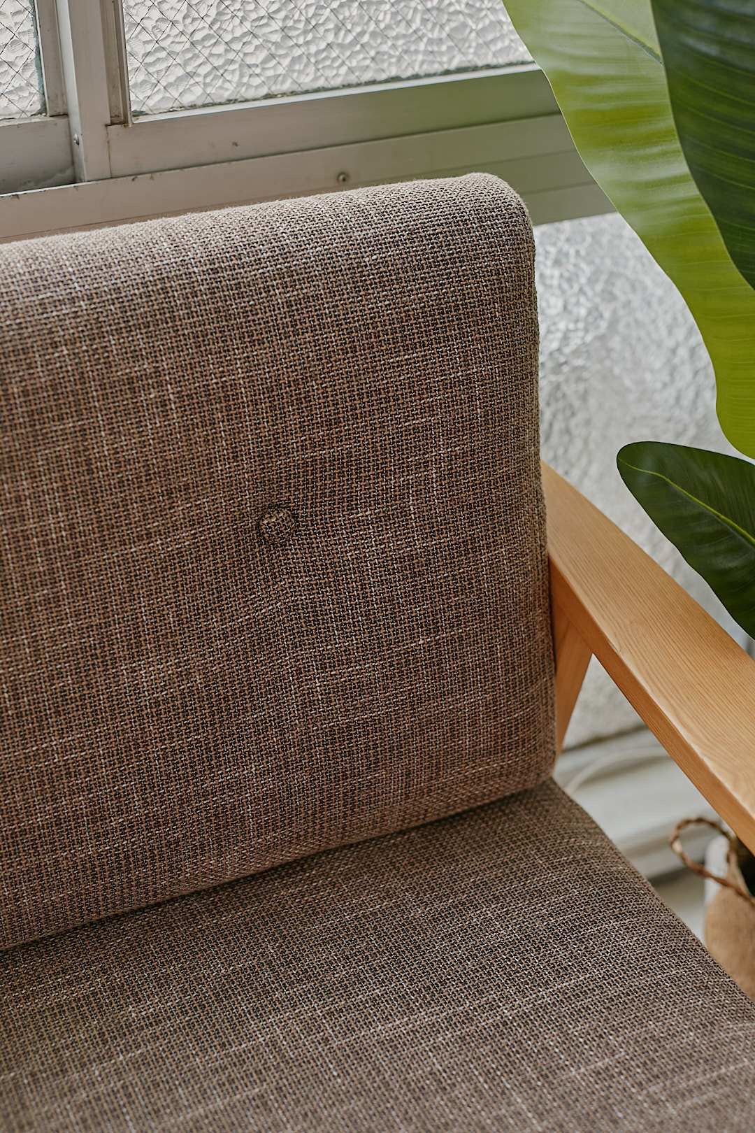 Brown Fabric Oak Flame Sofa