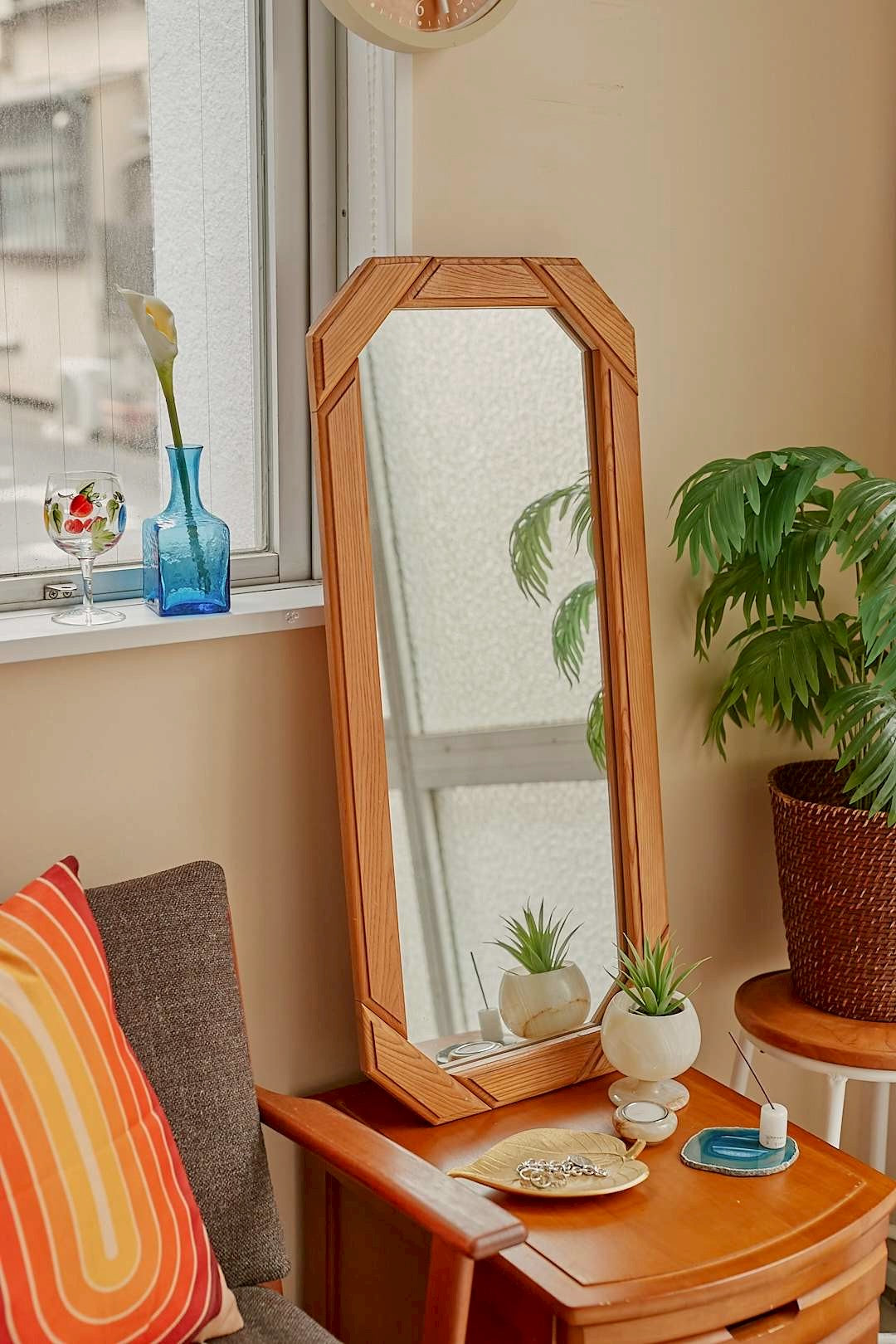 Octagonal Wood Frame Mirror