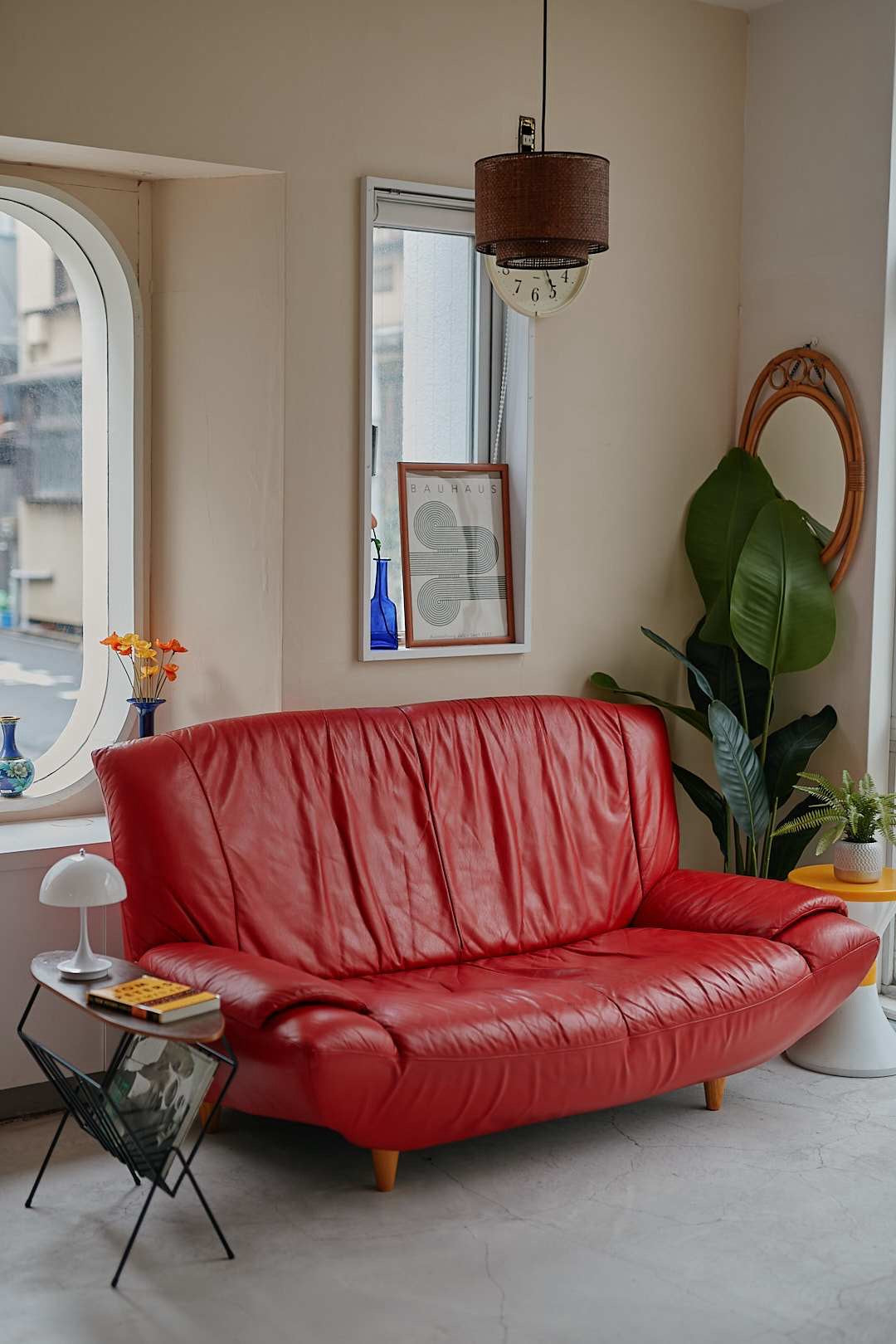 Puffy Red Leather Sofa