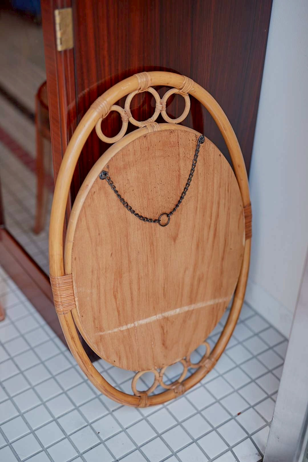 Rattan oval mirror