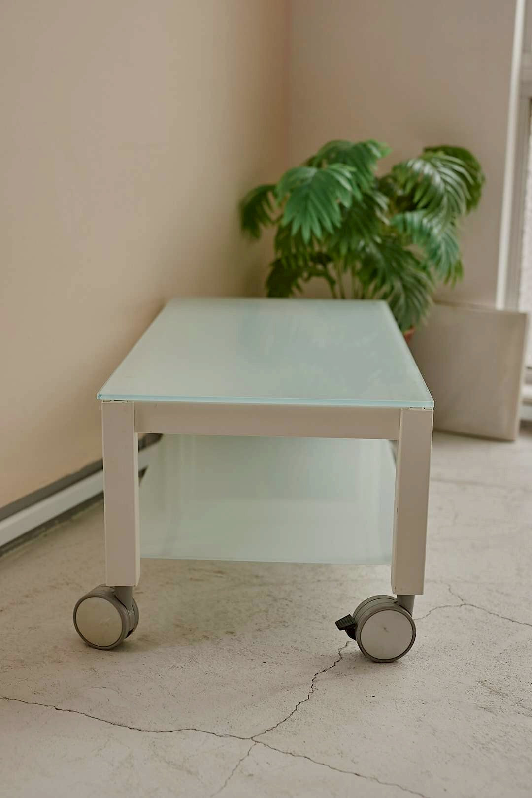 White glass tier lowboard