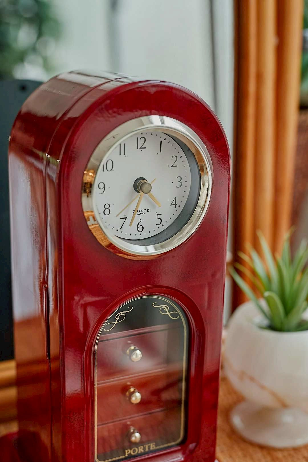 Wine Red Jewelry Clock Box