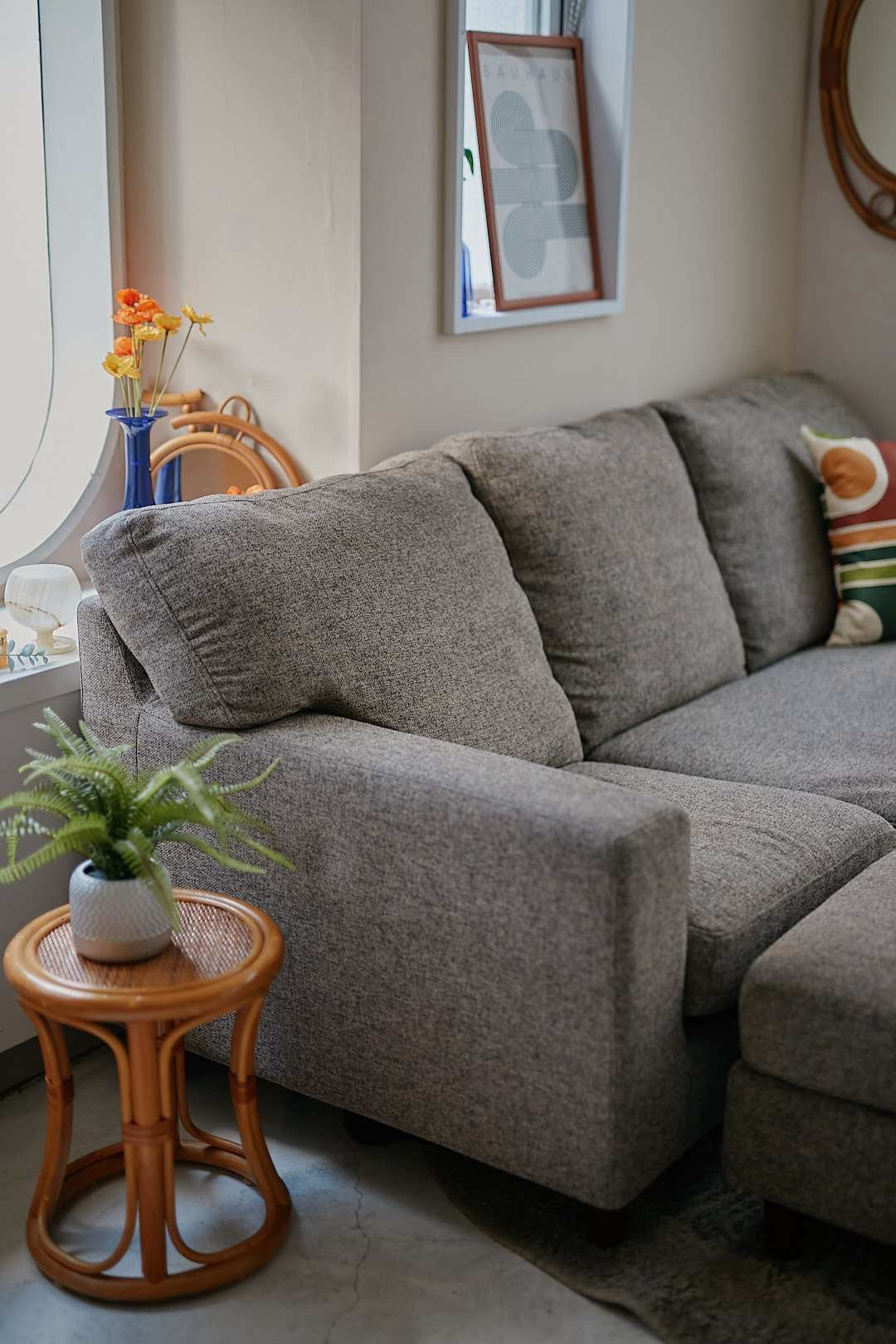 Gray Fabric Sectional Sofa with Ottoman
