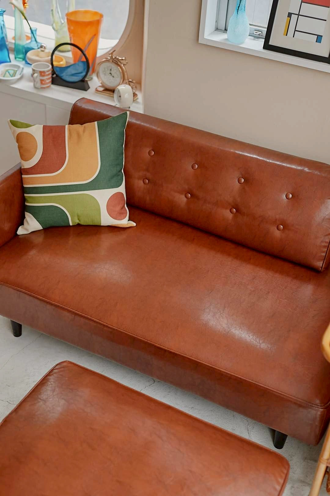 Vintage Brown Lounge Sofa & Ottoman