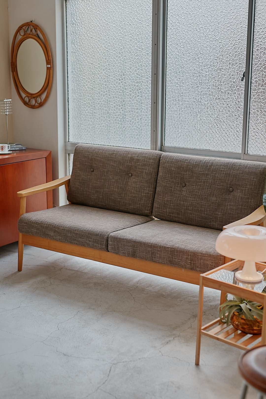 Brown Fabric Oak Flame Sofa