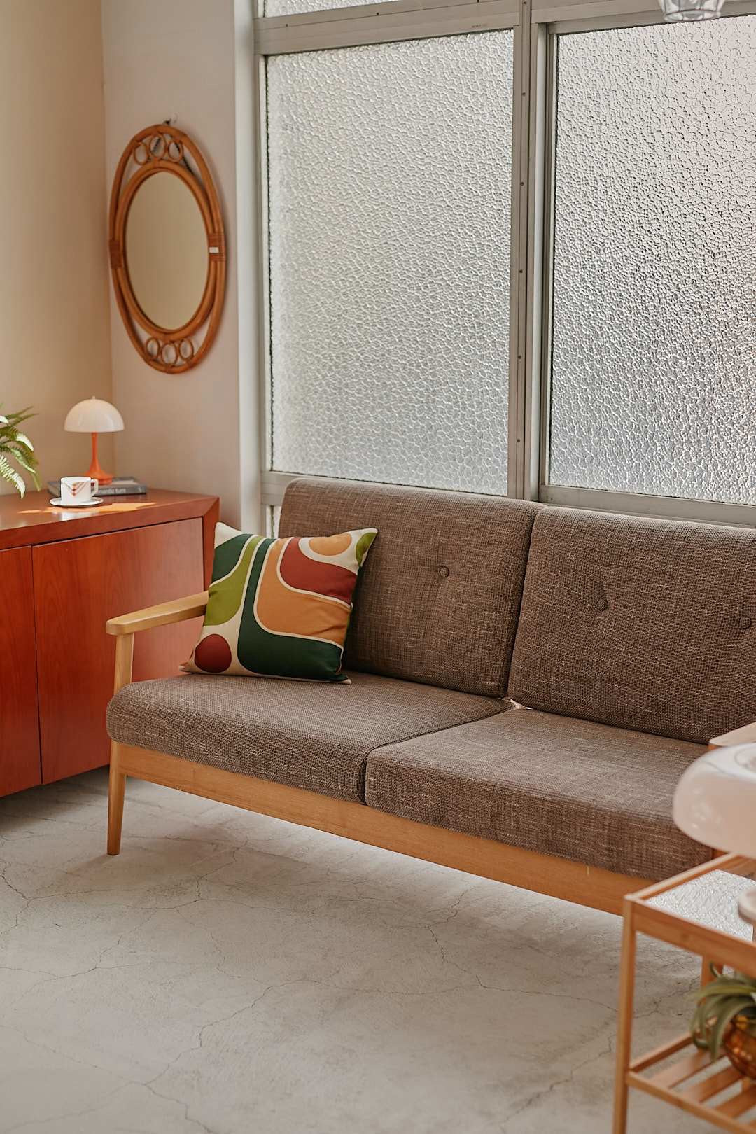 Brown Fabric Oak Flame Sofa