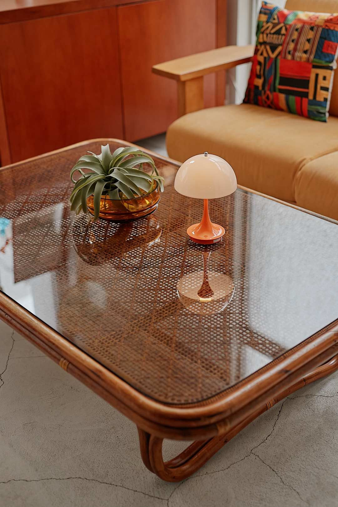 Rattan Wide Glass Low Table