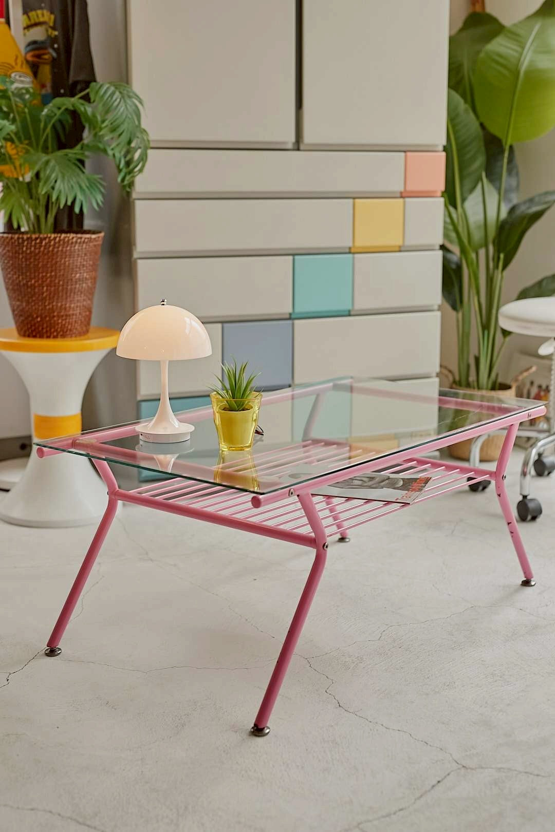 Pink Frame Glass Table