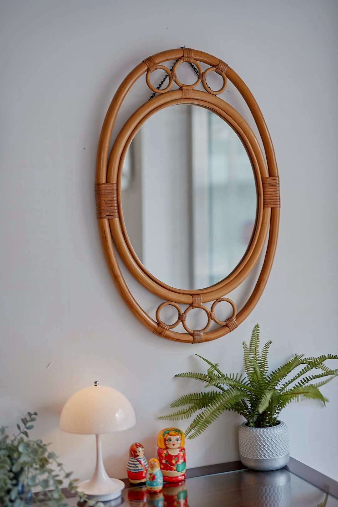 Rattan oval mirror