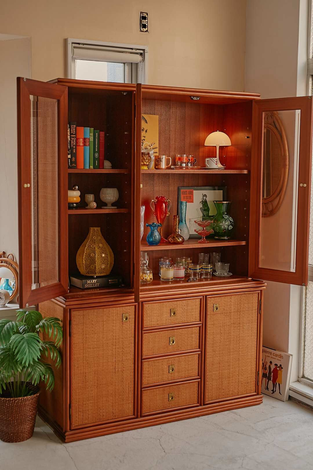 Hand woven rattan cupboard