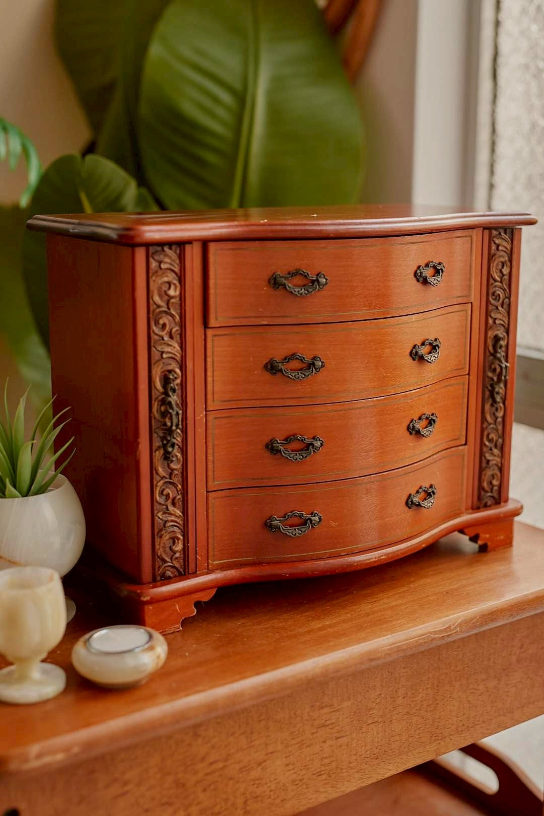 Wood Carved Jewelry Chest