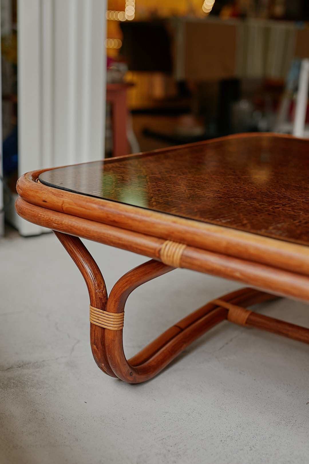 Rattan Wide Glass Low Table