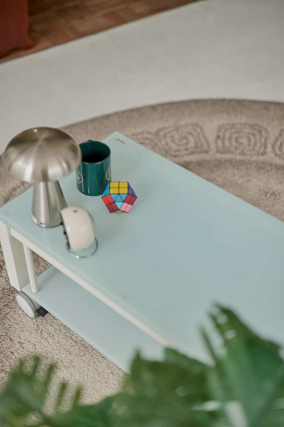 White glass tier lowboard