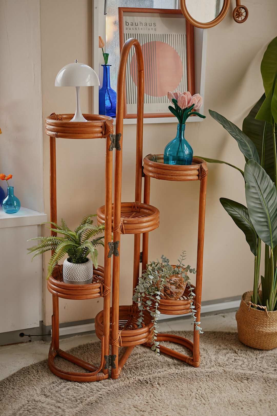 Folding Rattan Plant Stand