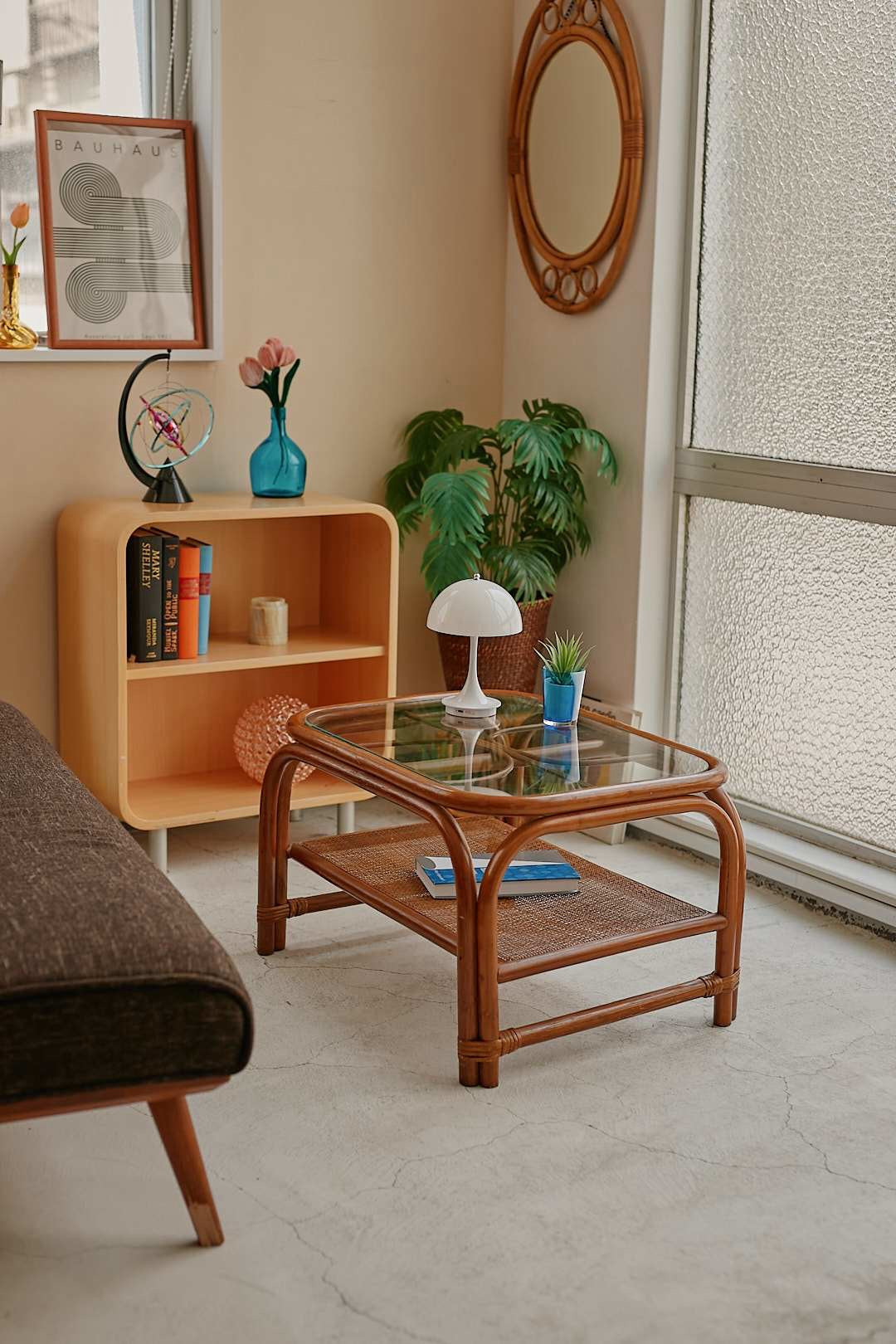 Rattan GlassTop Center Table