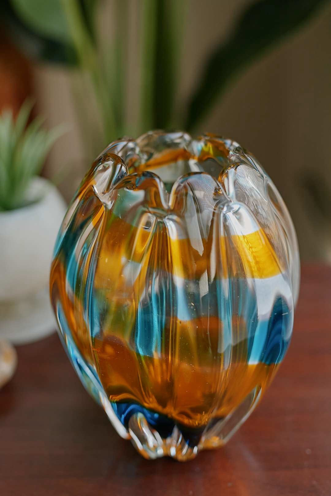 AmberBlue Art Glass Vase