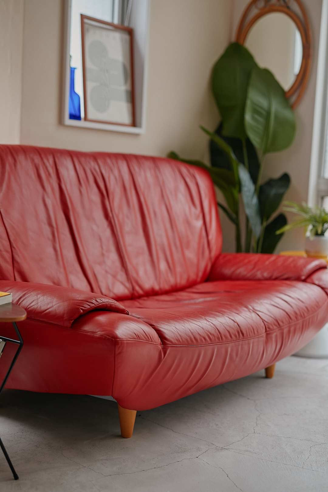 Puffy Red Leather Sofa