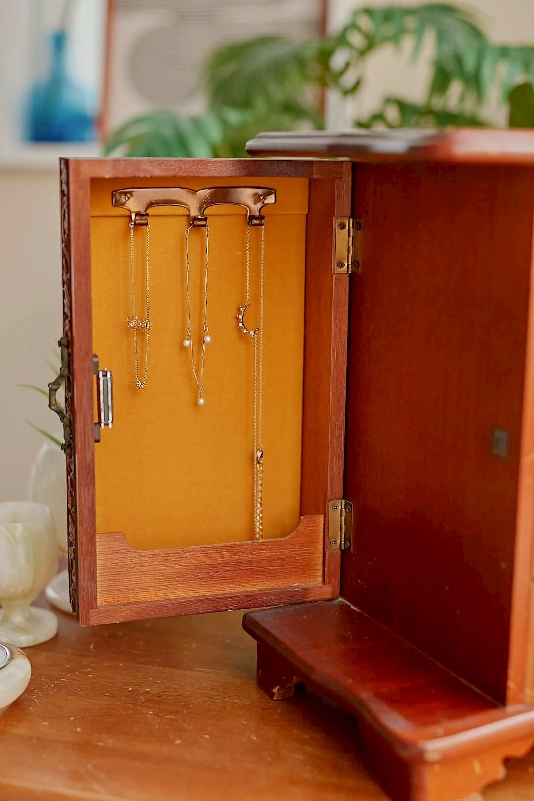 Wood Carved Jewelry Chest