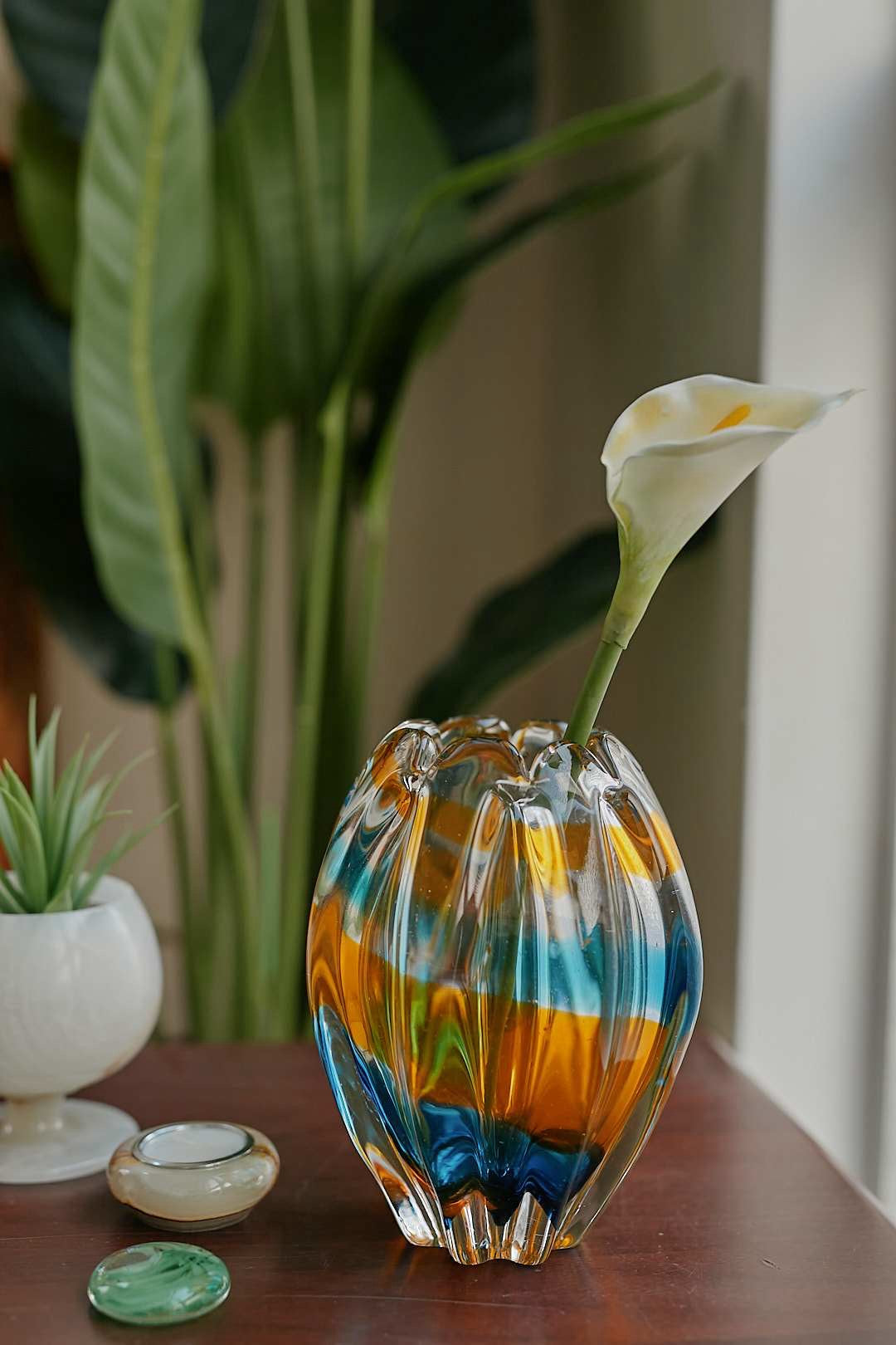 AmberBlue Art Glass Vase