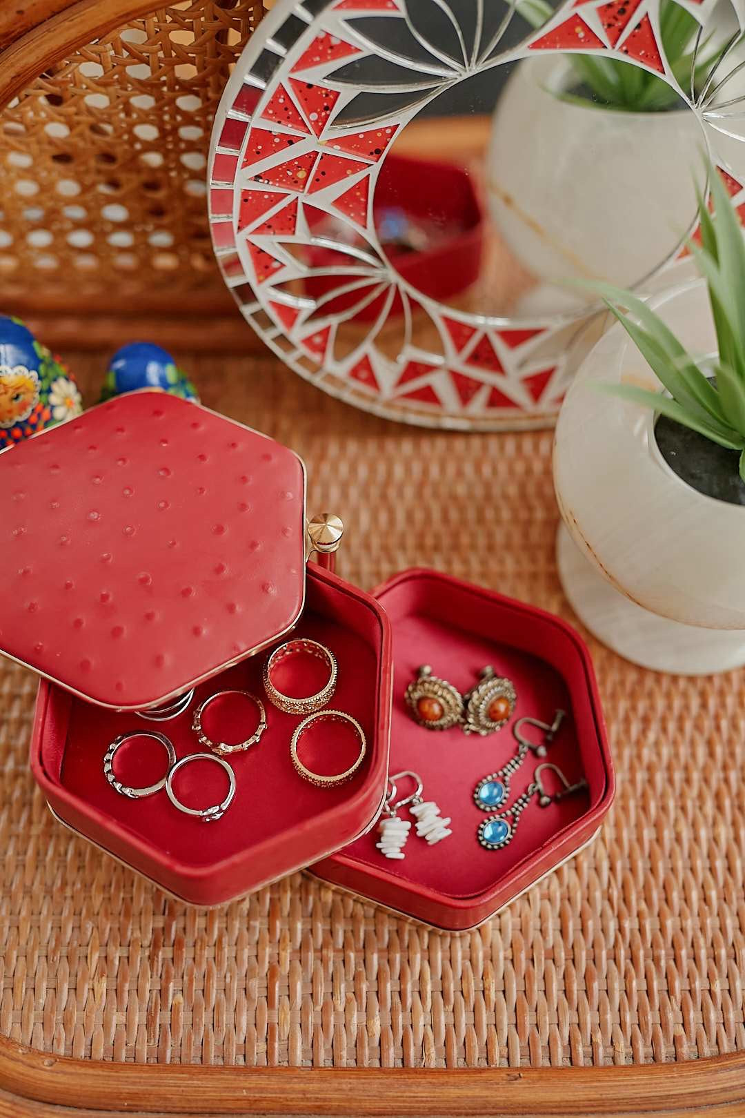 Red Hexagon Jewelry Case