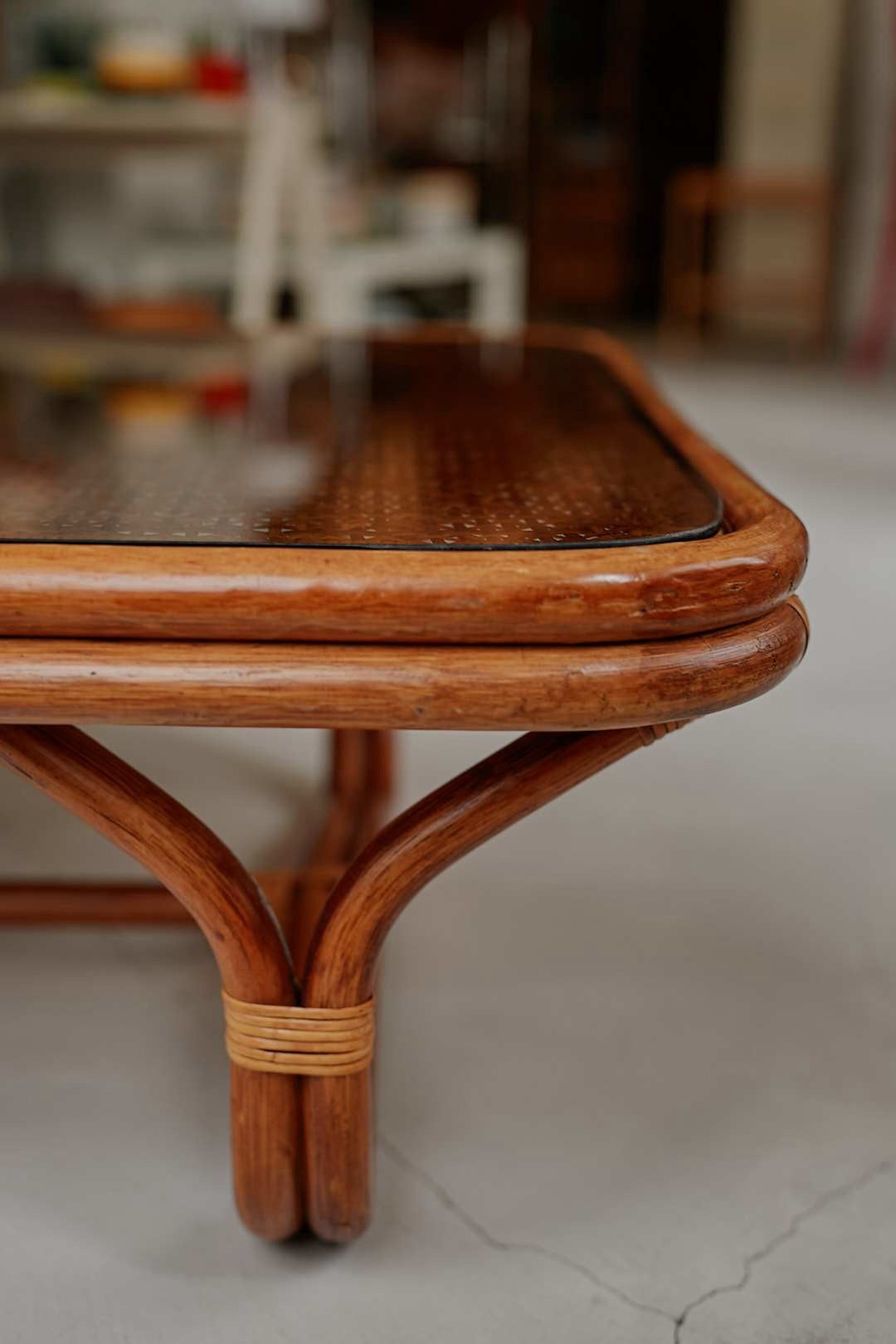 Rattan Wide Glass Low Table