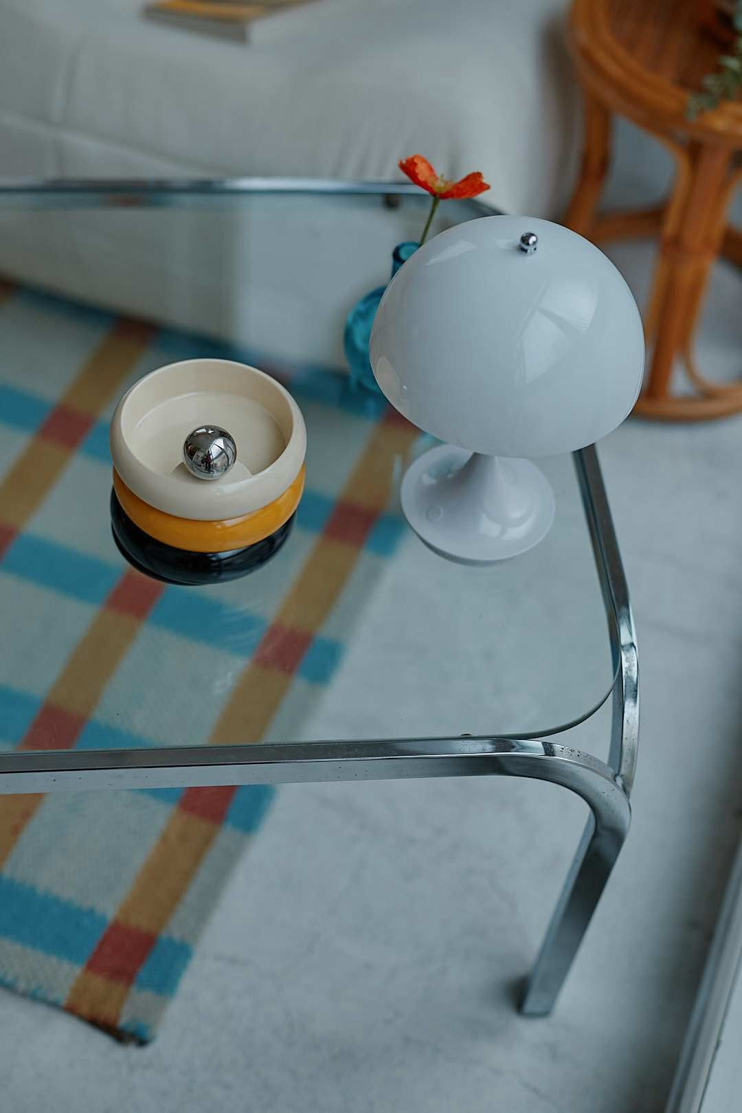 Chrome Frame Glass Side Table