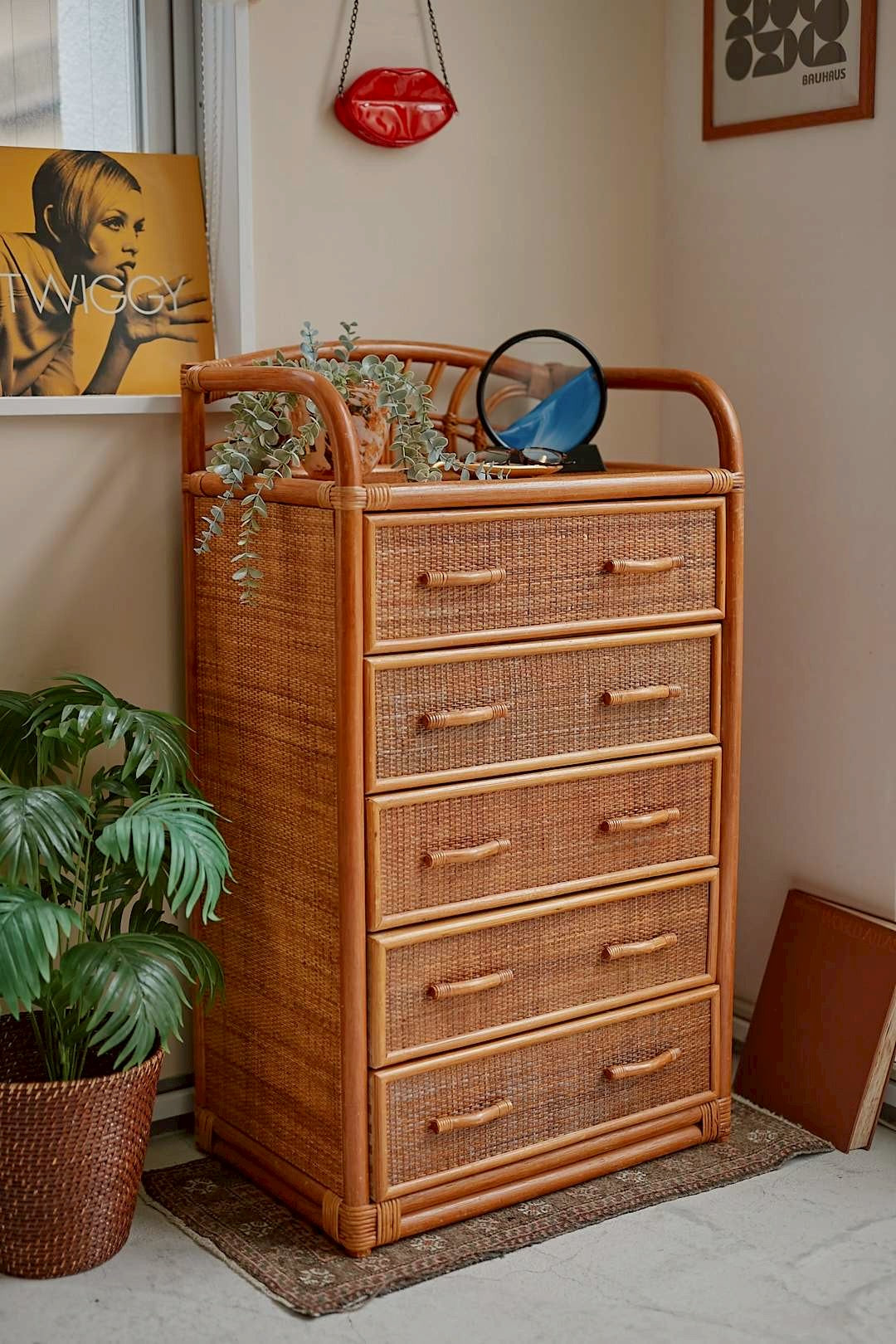 Rattan 5drawer chest