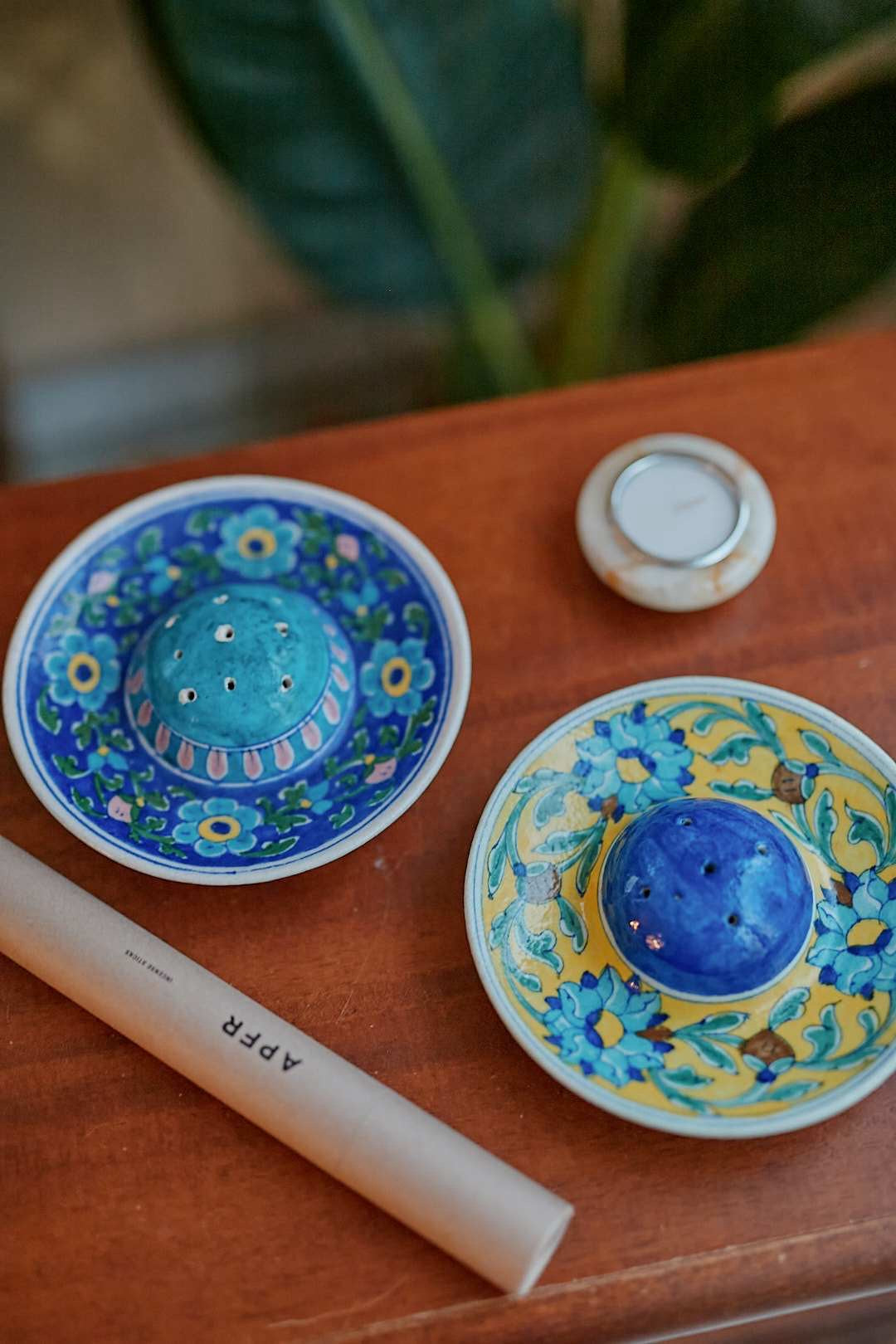 India Pottery Incense Tray(blue)