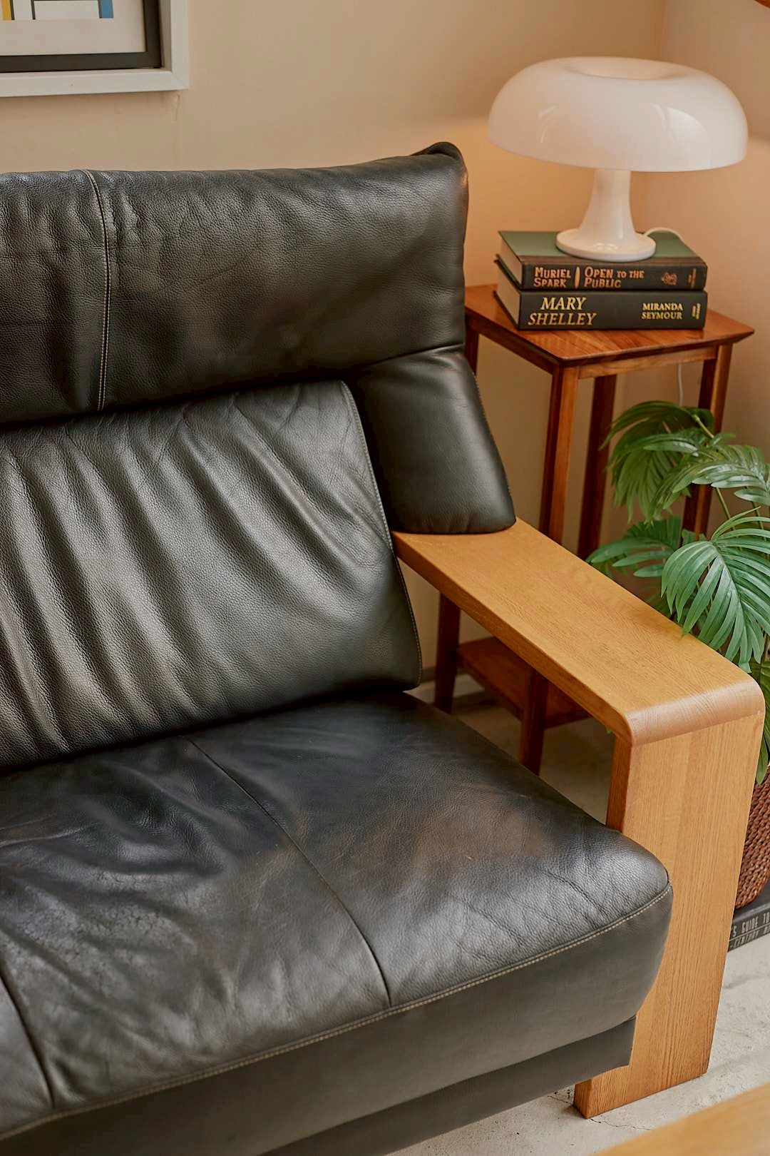 Black Leather Oak Sofa