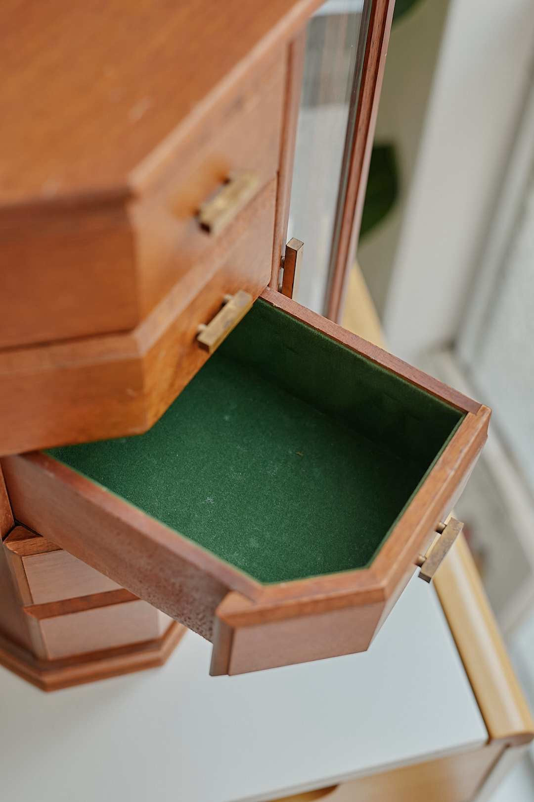Glass door jewelry cabinet