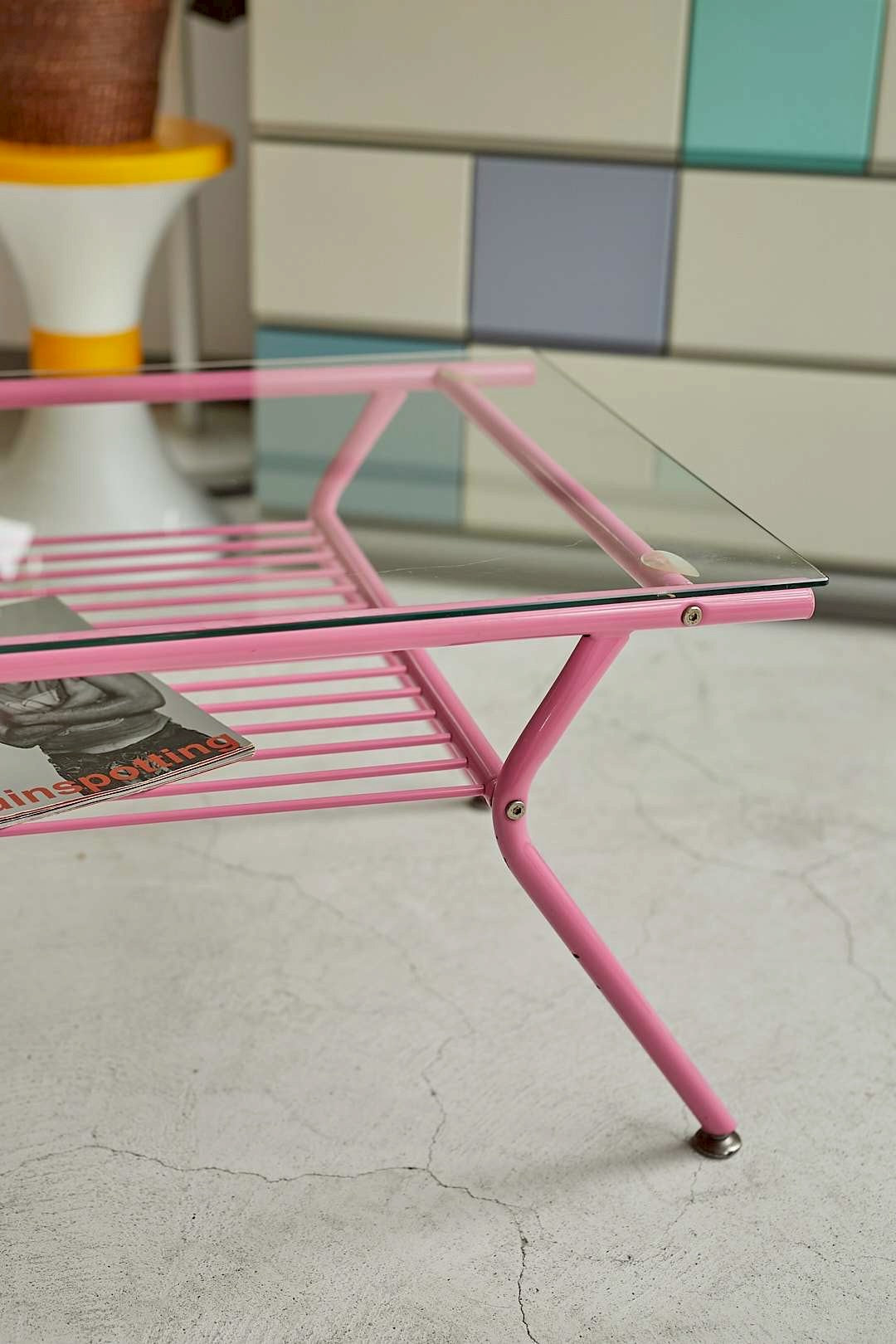 Pink Frame Glass Table