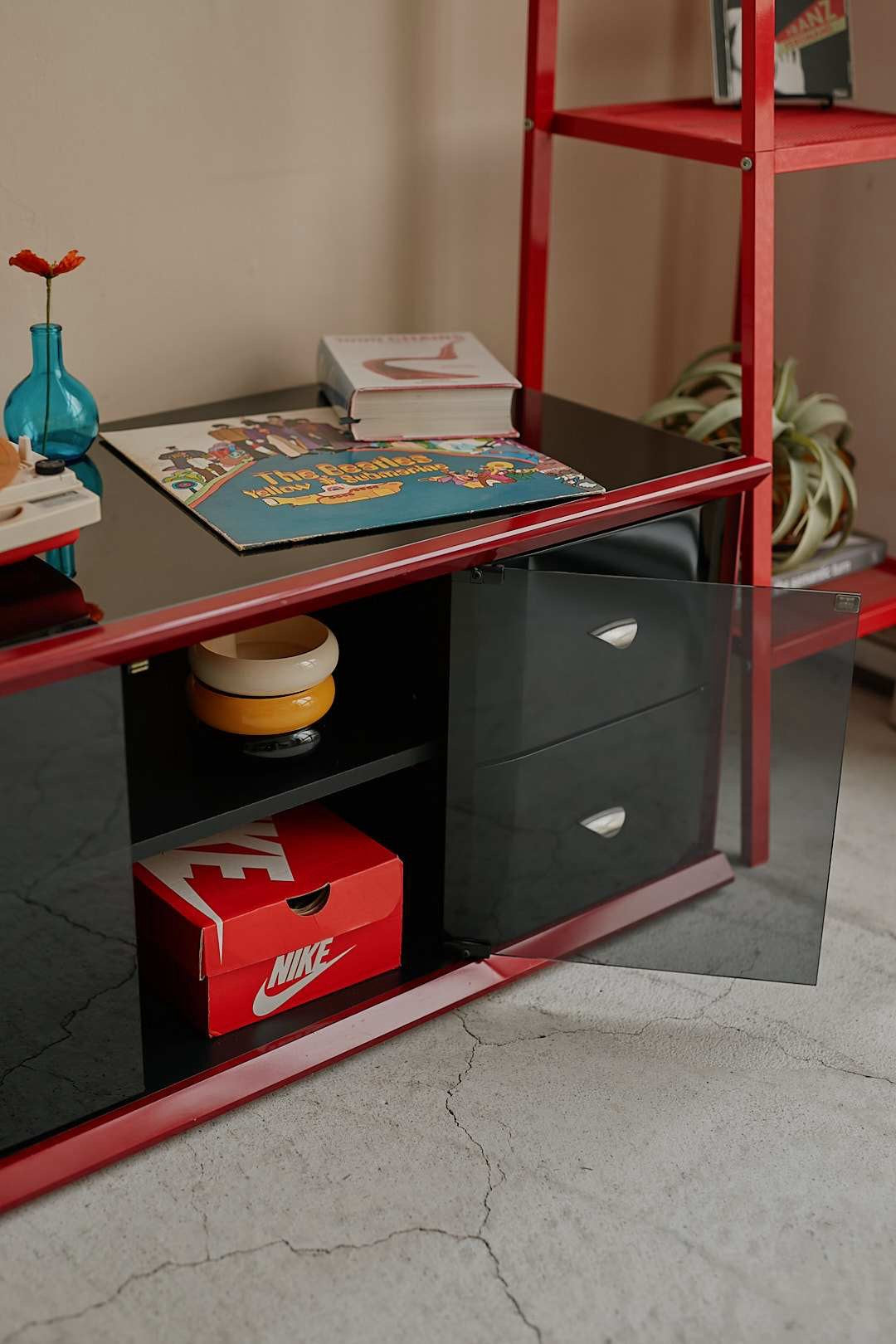 Black & Red Glass Cabinet