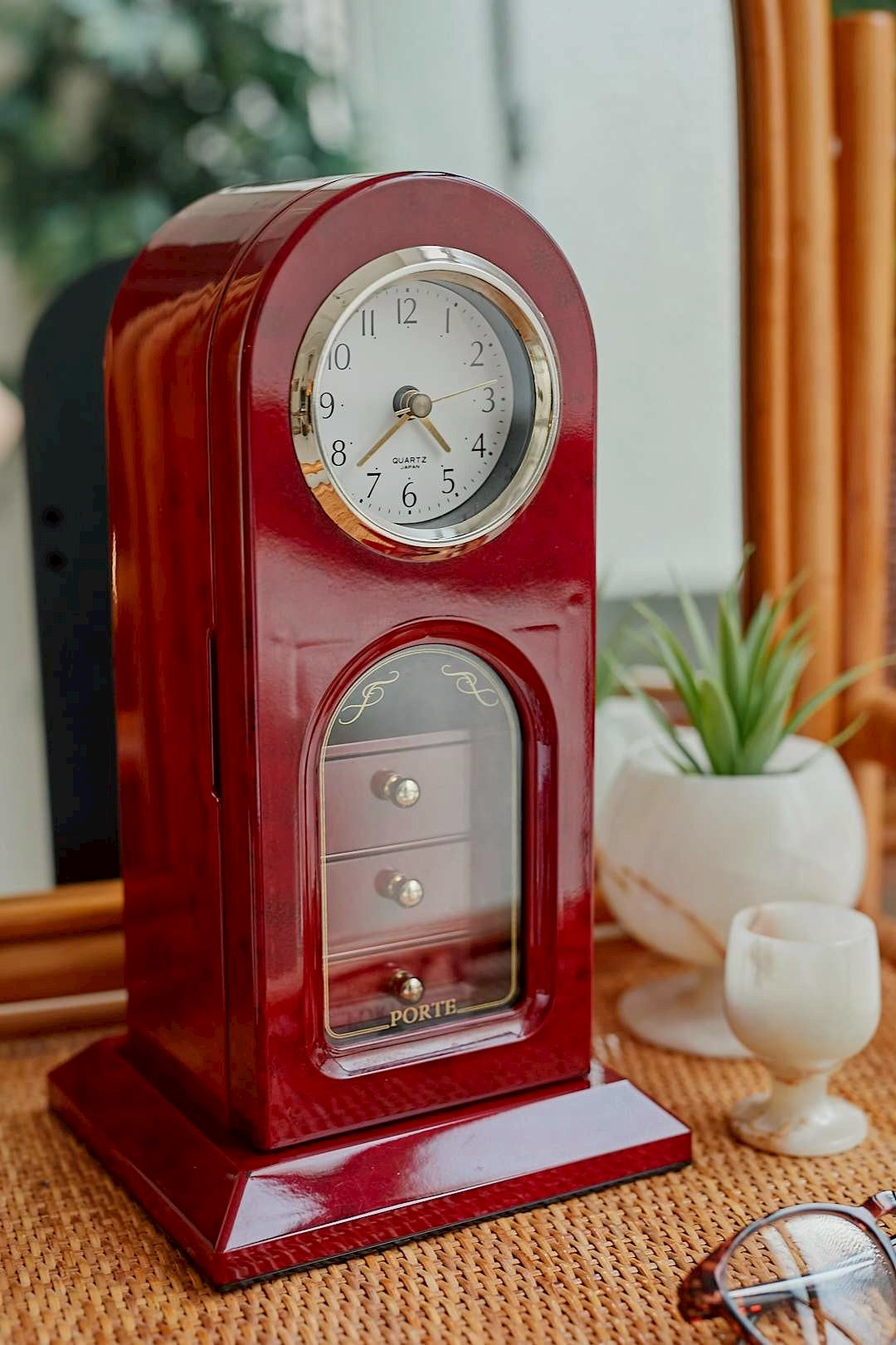 Wine Red Jewelry Clock Box