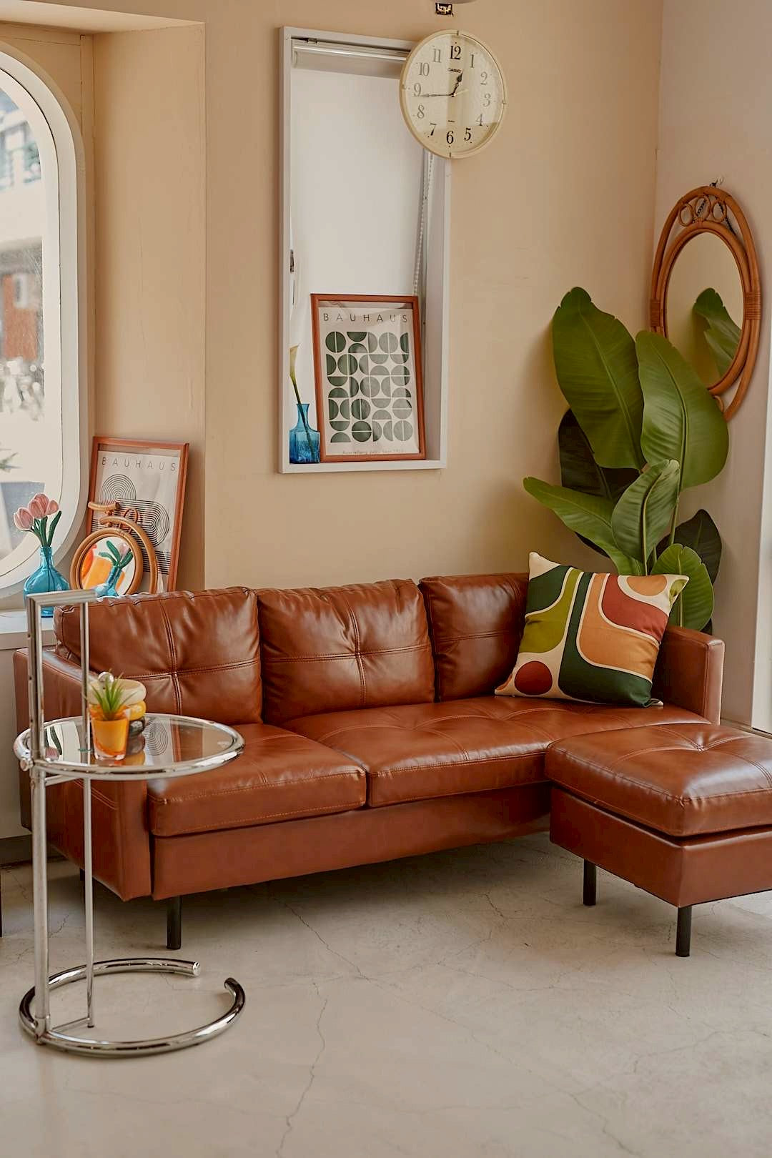 BrownLeather Ottoman Sofa