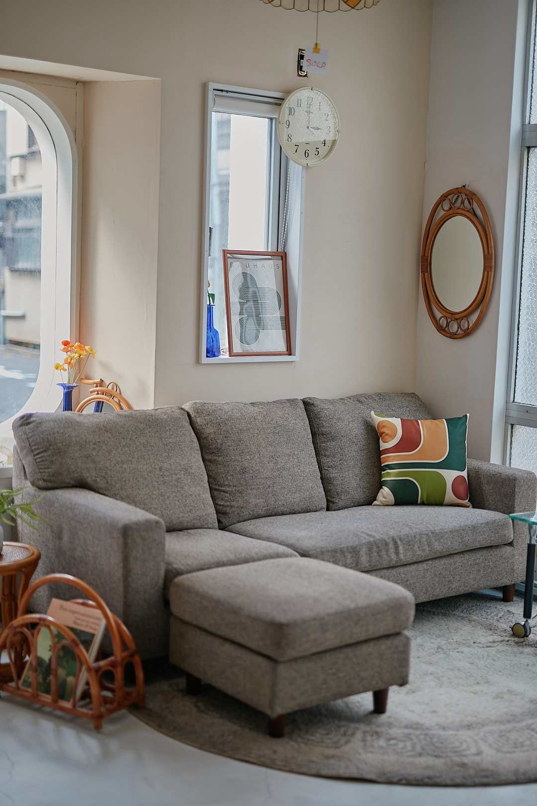 Gray Fabric Sectional Sofa with Ottoman