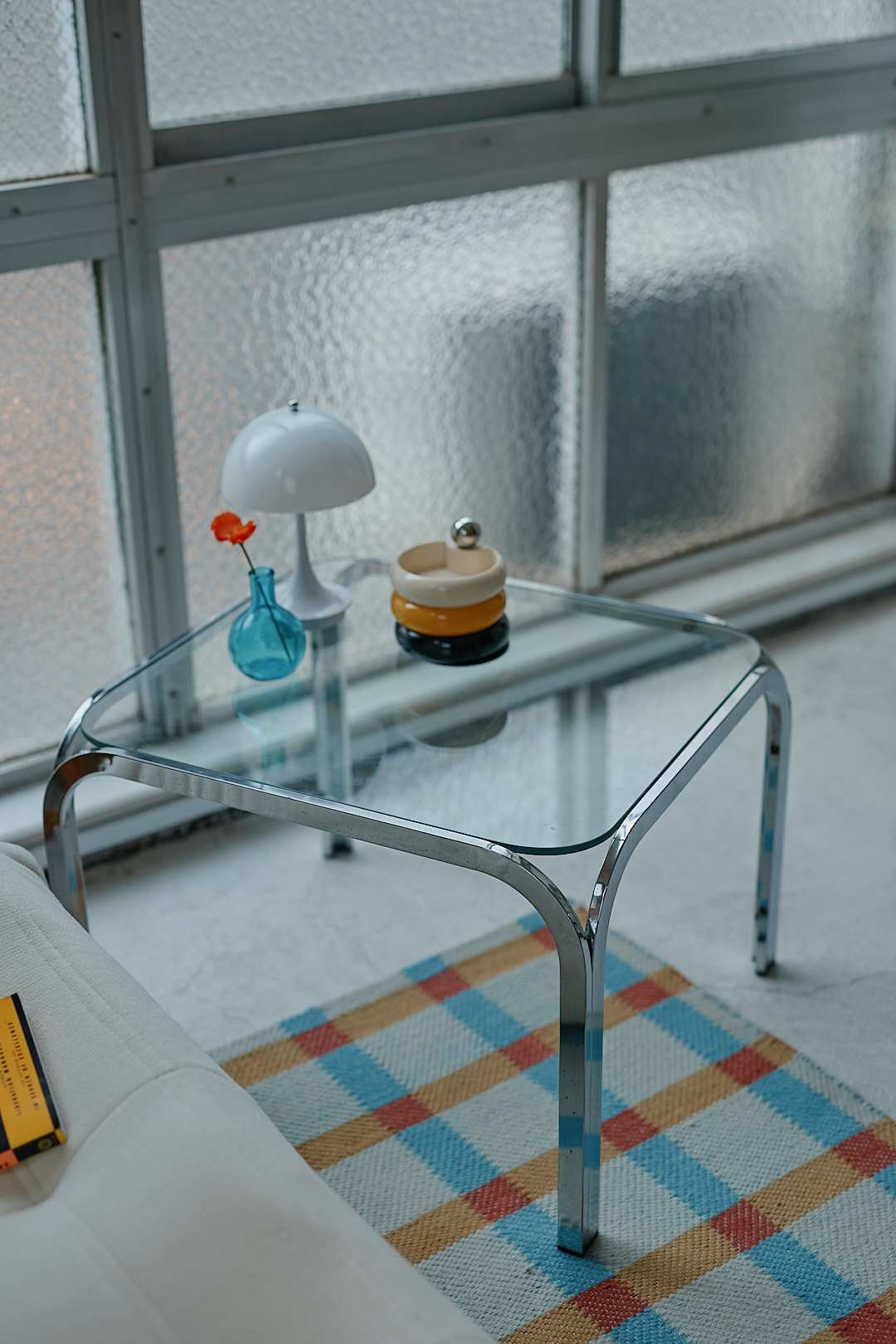 Chrome Frame Glass Side Table