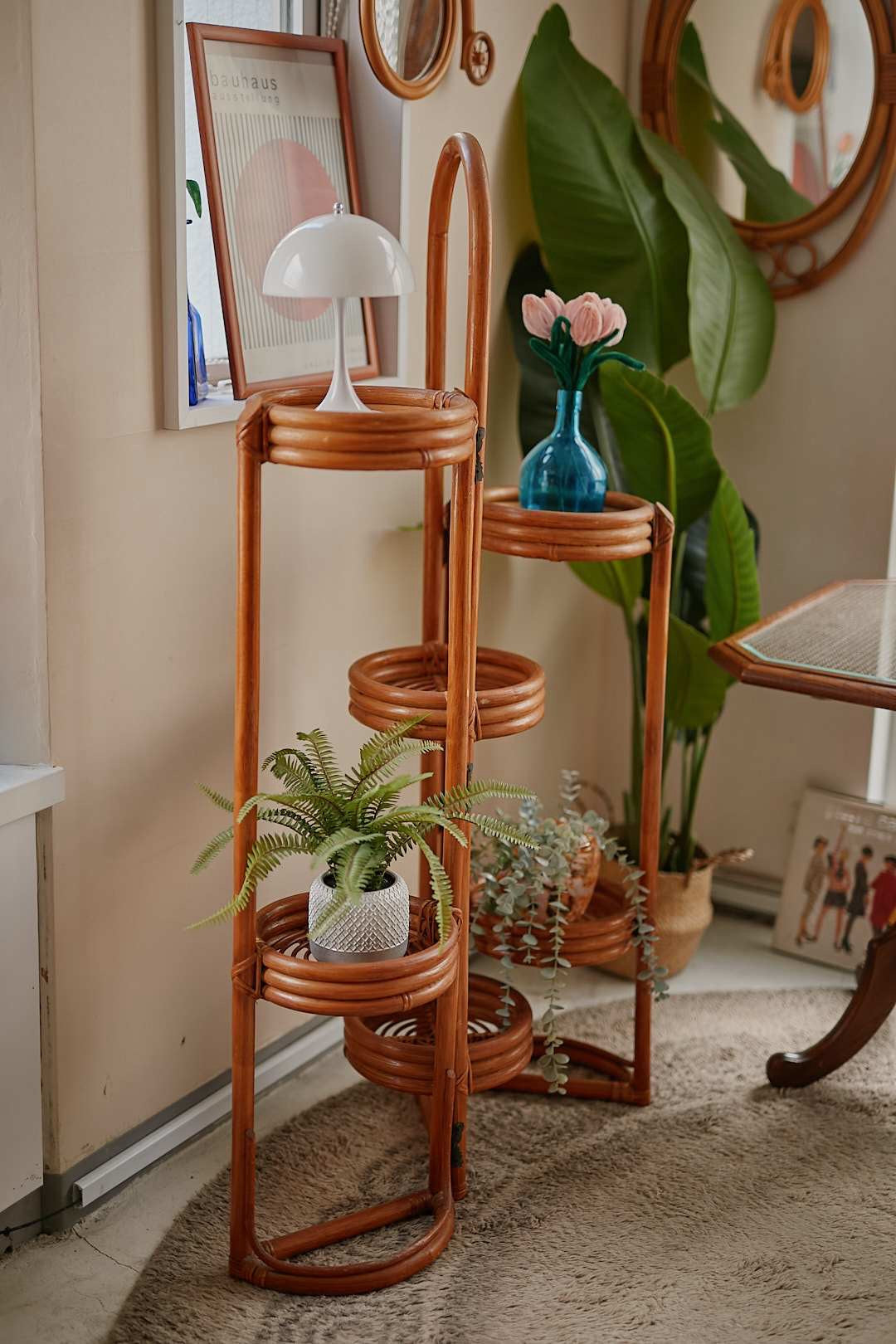 Folding Rattan Plant Stand