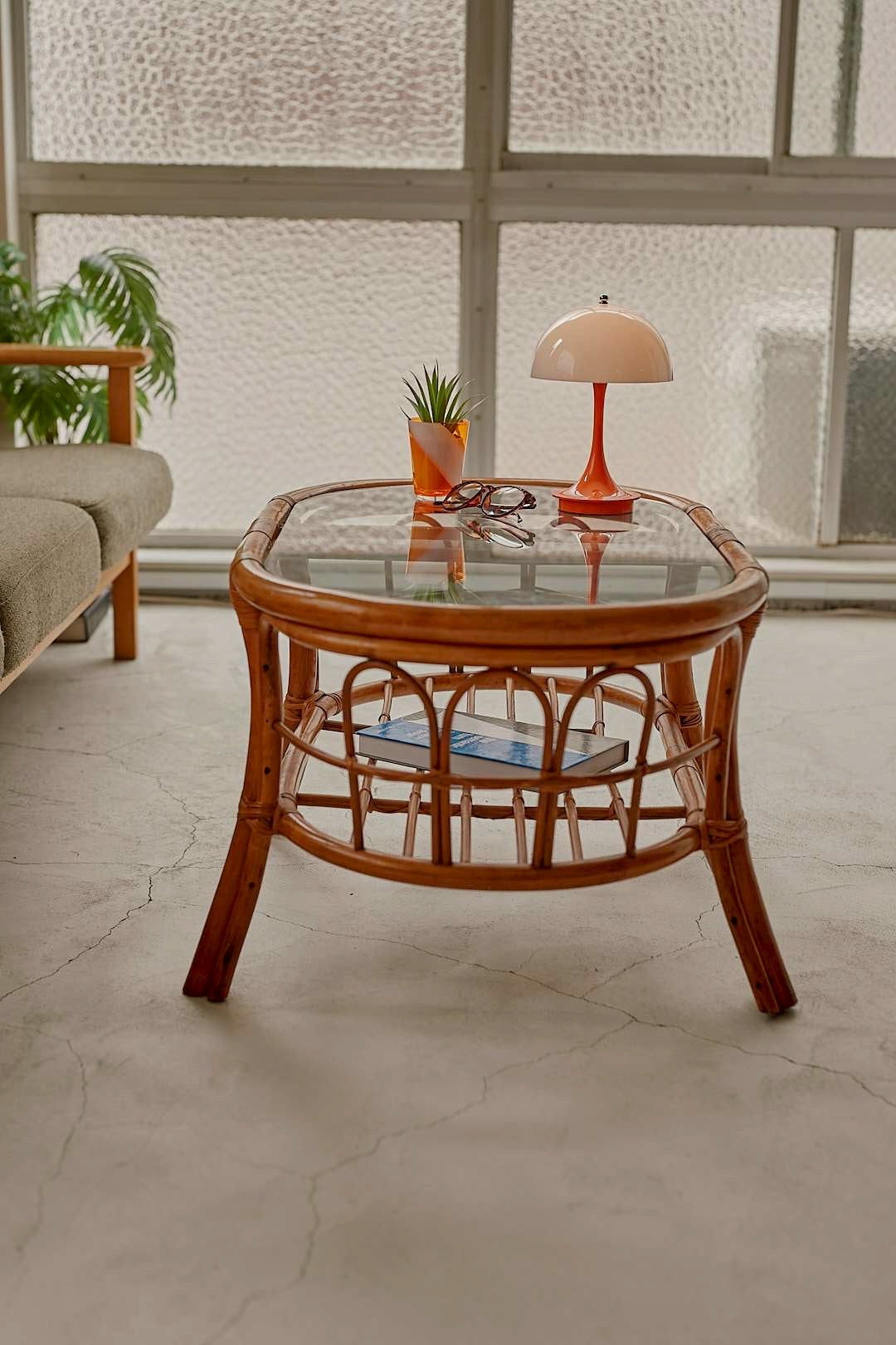 Rattan Oval Glass Table