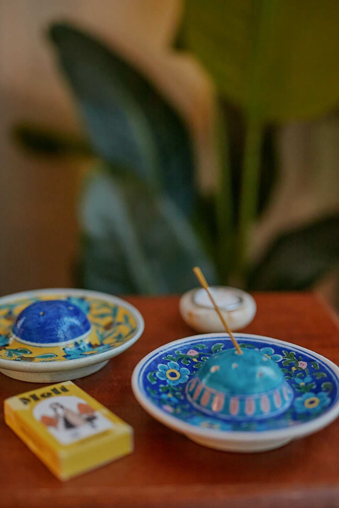 India Pottery Incense Tray(blue)