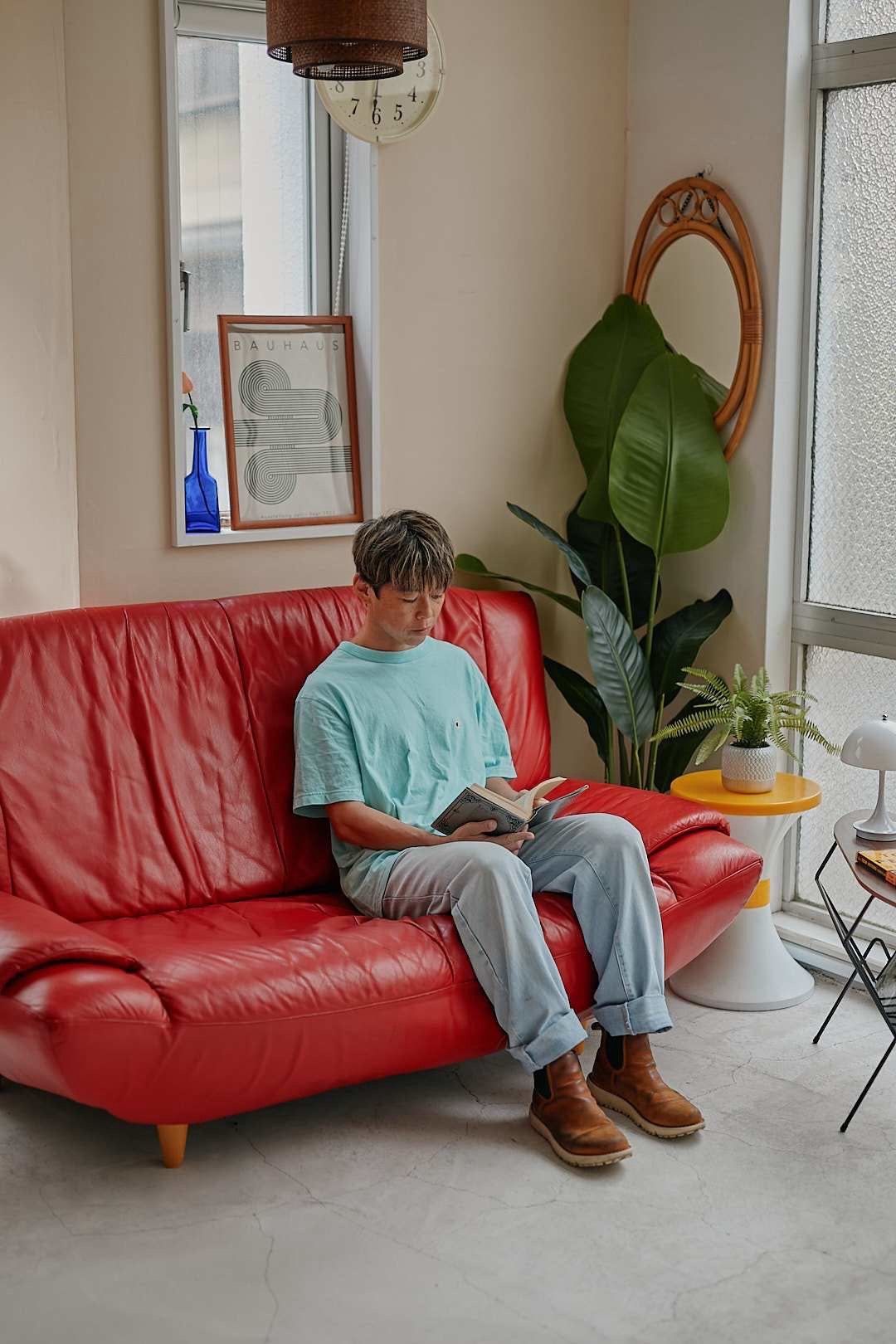 Puffy Red Leather Sofa