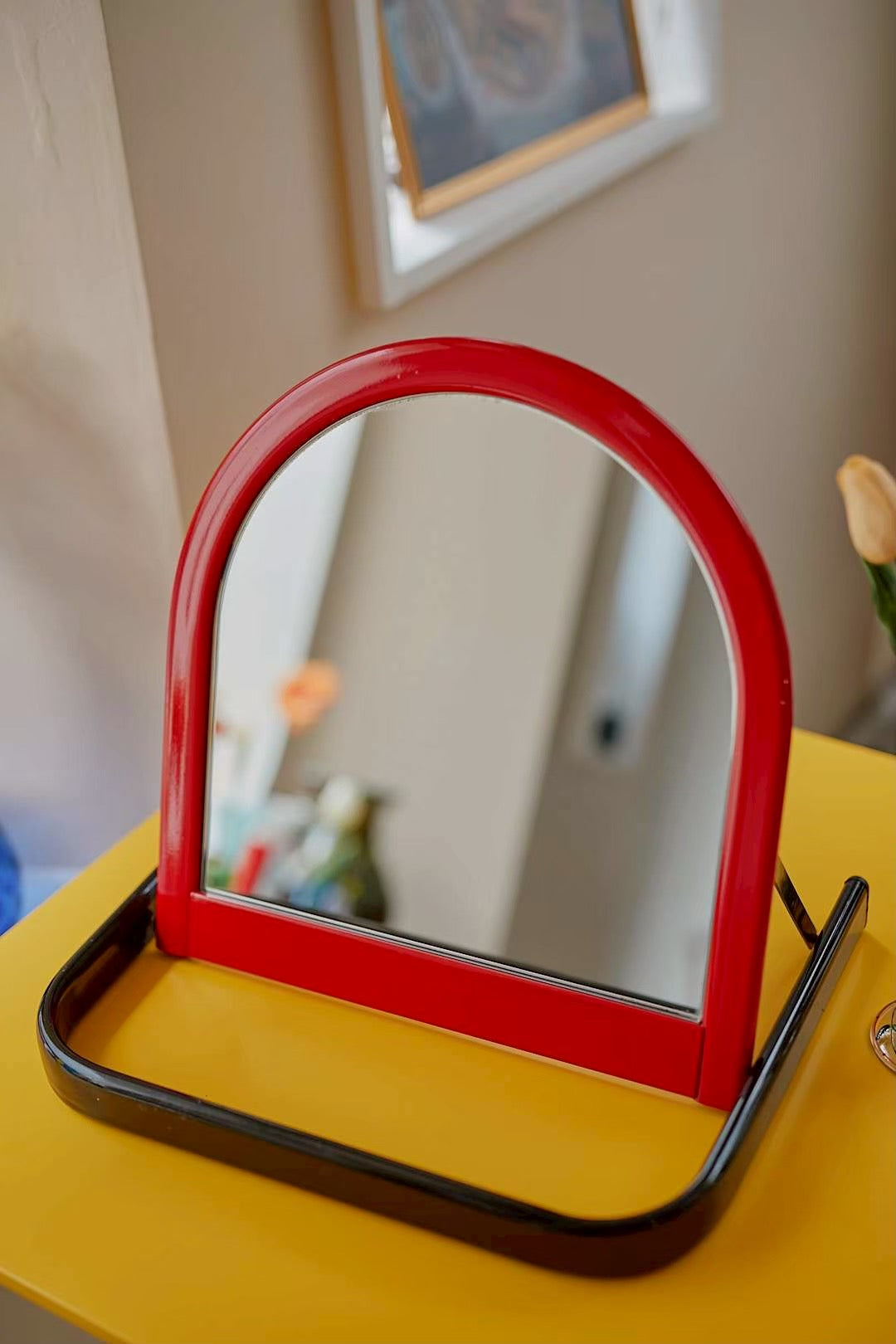 Red frame desk mirror