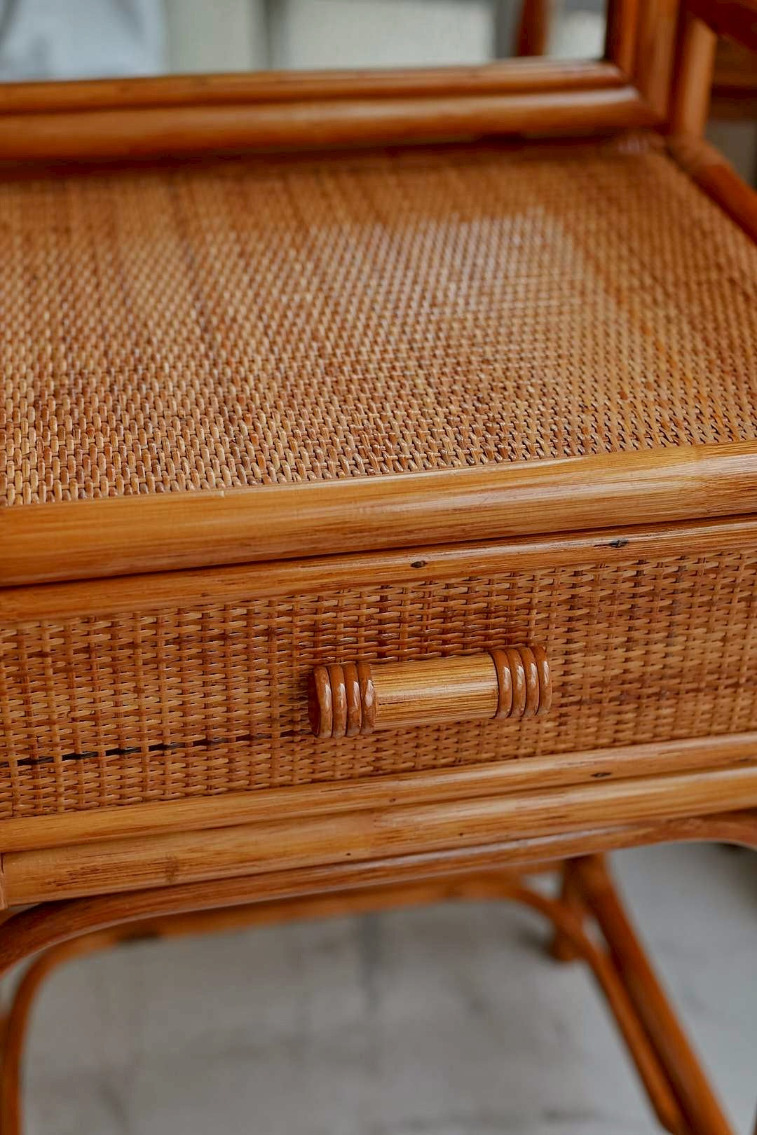 Rattan Arch Mirror Dresser Set