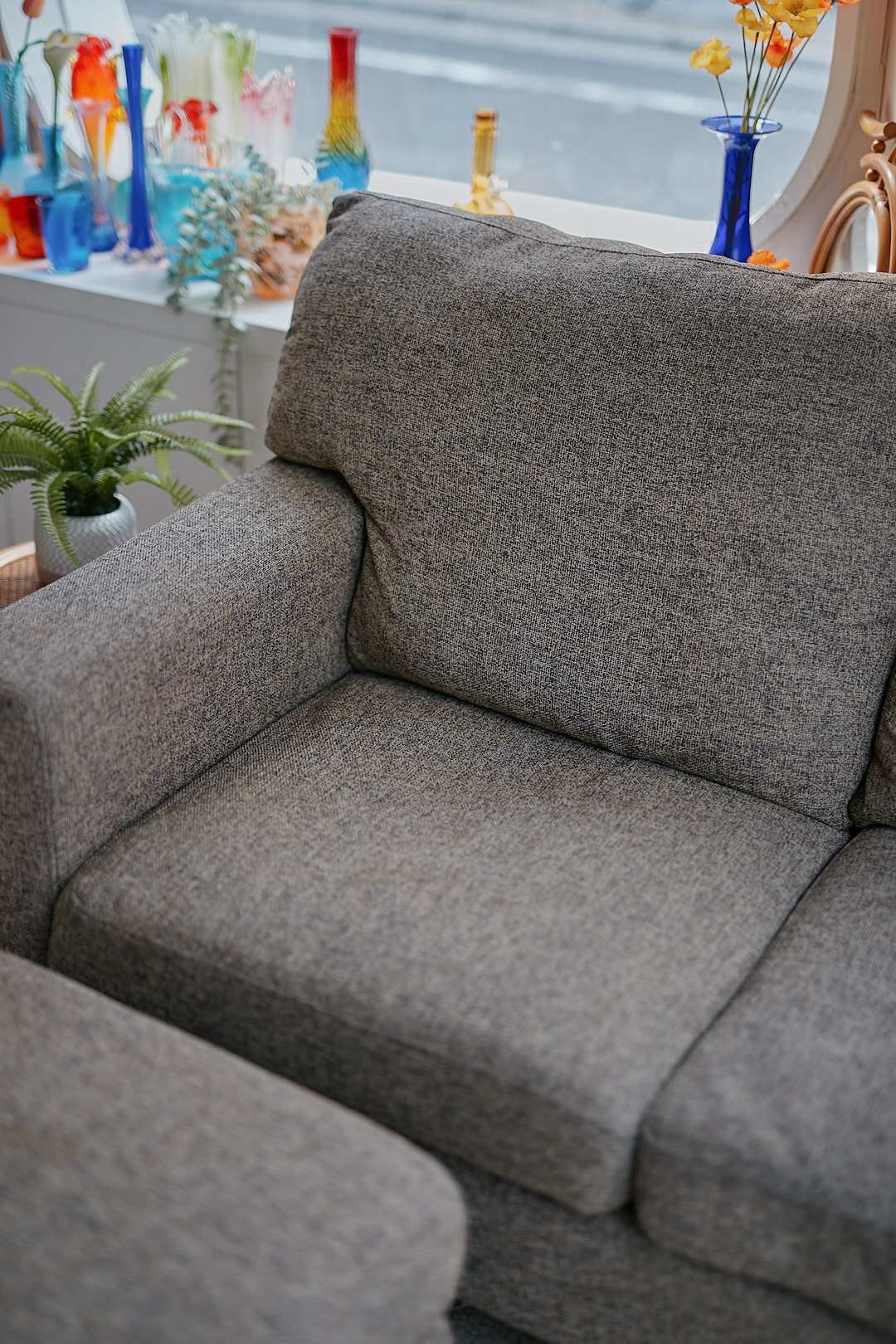 Gray Fabric Sectional Sofa with Ottoman