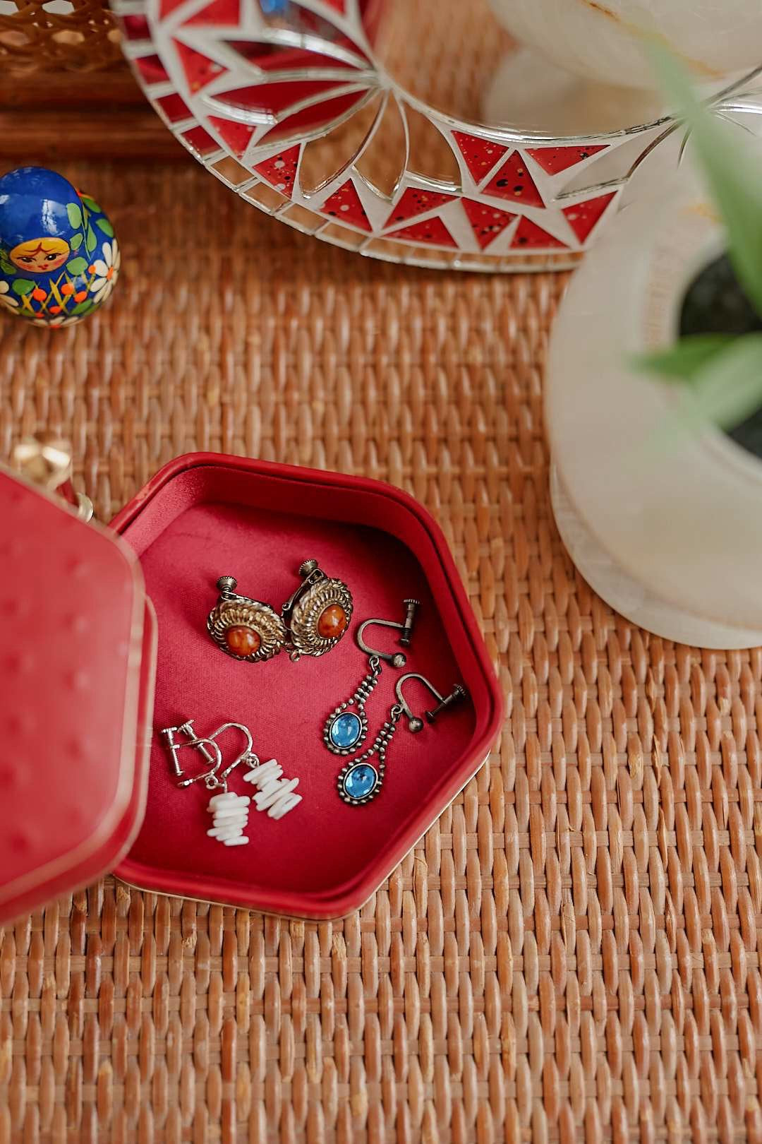 Red Hexagon Jewelry Case