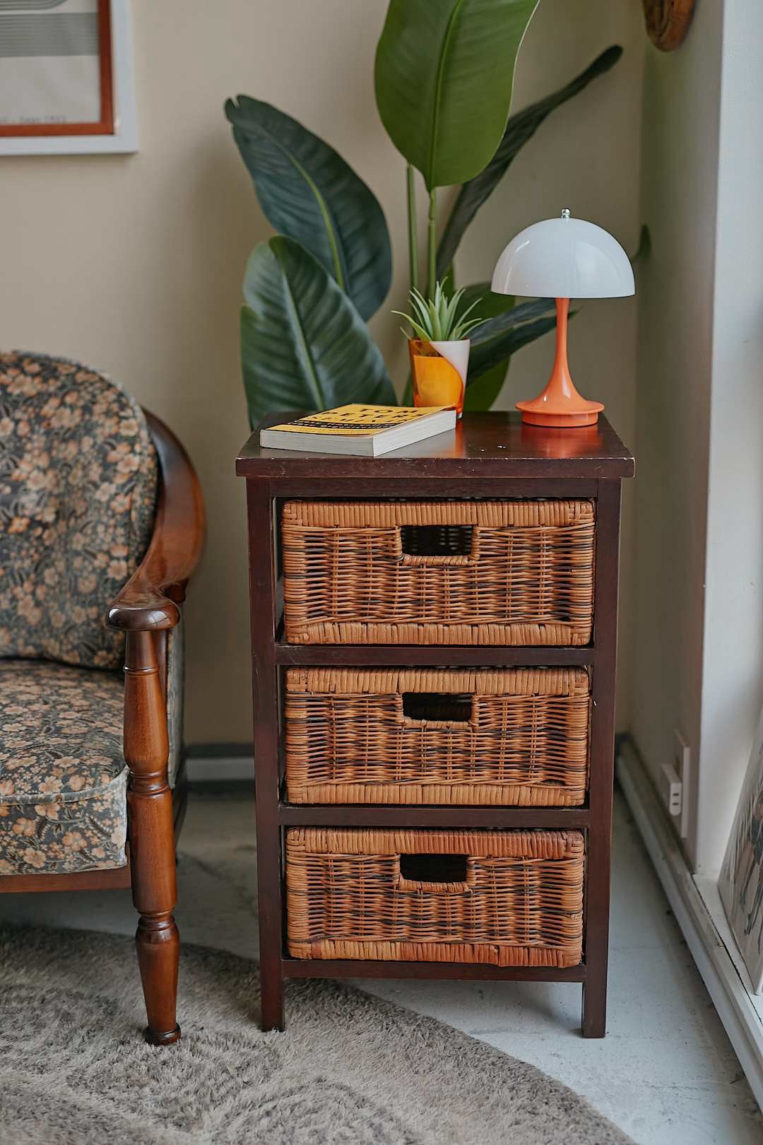 Brown Rattan Side Cabinet