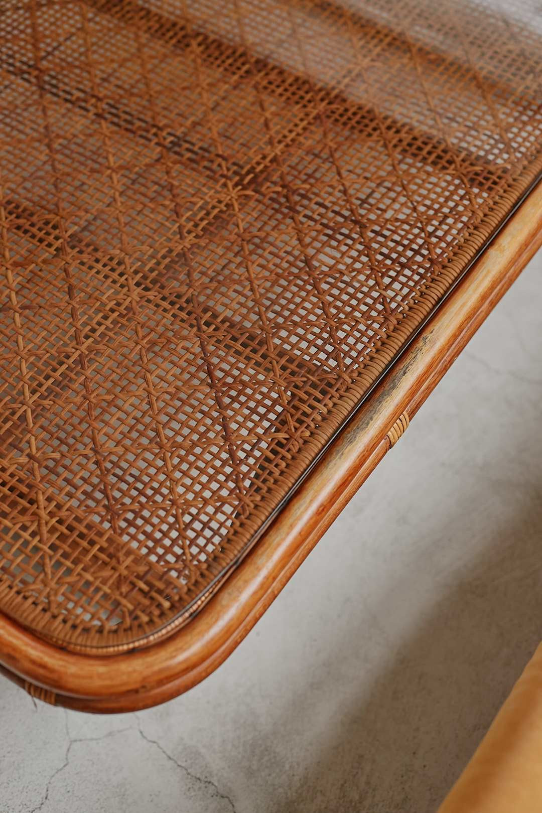 Rattan Wide Glass Low Table